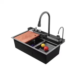 Fregadero de cocina moderno color: negro multifuncional ducha extraíble lavavasos filtro de agua acero inoxidable primera calidad accesorios incluidos dimensiones 800*460*220mm