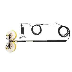 Doble cepillo para limpieza de paneles fotovoltaicos motor brushless y mango telescópico hasta 75 m + Batería de Litio