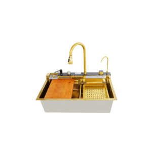 Fregadero de cocina moderno color: dorado multifuncional ducha extraíble lavavasos filtro de agua acero inoxidable primera calidad accesorios incluidos dimensiones 800*460*220mm