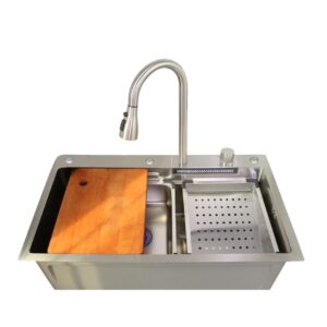 Fregadero de cocina moderno color: gris claro multifuncional ducha extraíble acero inoxidable primera calidad accesorios incluidos dimensiones 750*460*220mm
