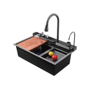 Fregadero de cocina moderno color: negro multifuncional ducha extraíble lavavasos filtro de agua acero inoxidable primera calidad accesorios incluidos dimensiones 800*460*220mm
