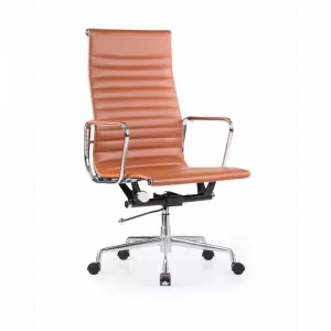 Silla de oficina ergonómica regulable en piel ecológica y estructura de aluminio color marrón diseño moderno y elegante calidad premium dimensiones 530*590*1060-1150