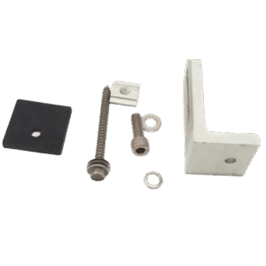 Soporte L con goma + tornillo autoperforante + Tuerca D para fijación de los paneles fotovoltaicos al tejado de chapa largo 120 mm / ancho 40 mm