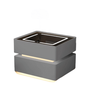 Mesita de noche inteligente con carga inalámbrica, iluminación LED, 2 cajones de almacenamiento – gris antracita, diseño moderno de vidrio y madera