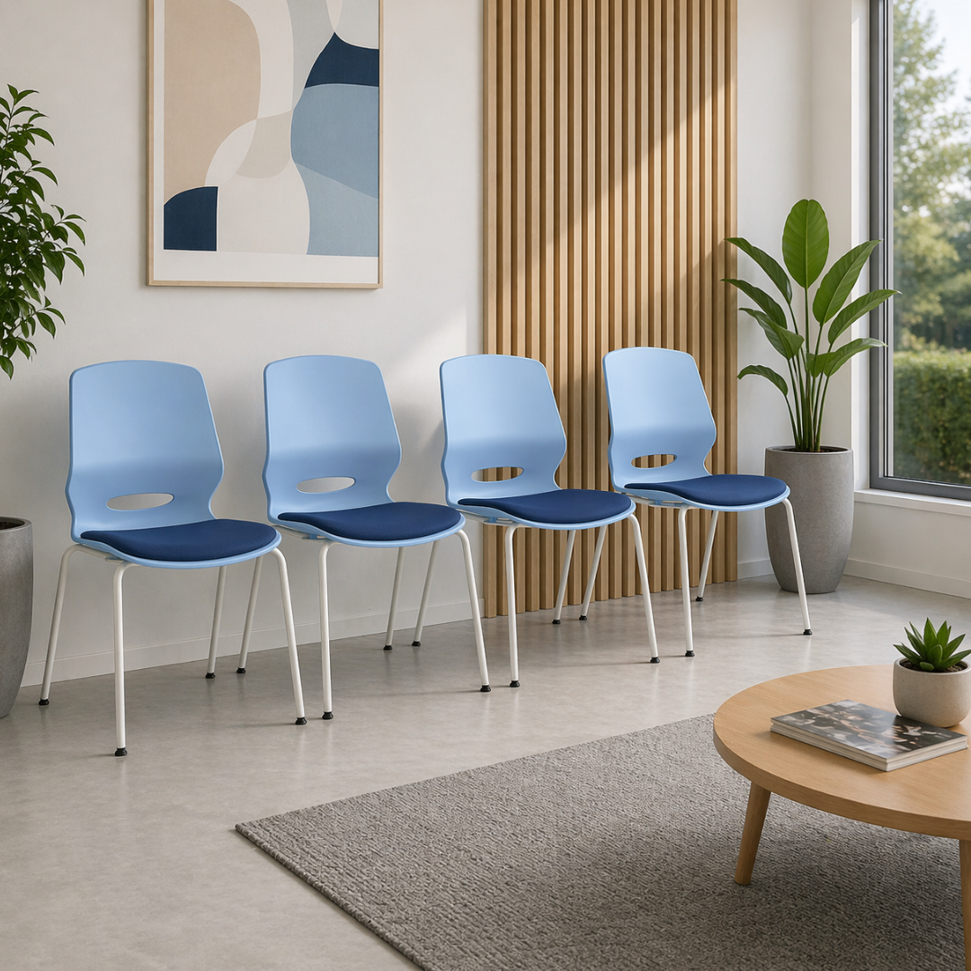 Silla de oficina ergonómica Seren, fija con patas metálicas, color azul 7