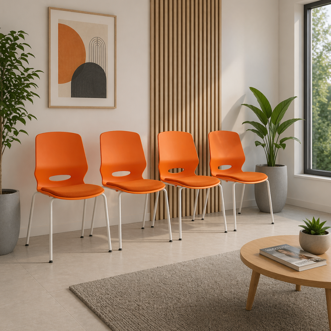 Silla de oficina ergonómica Seren, fija con patas metálicas, color naranja 7