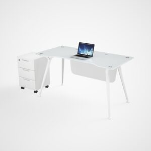 Escritorio con tablero de cristal y gabinete lateral fijo, diseño moderno y elegante, calidad premium, dimensiones 1400*700*750