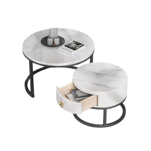 Mesa de centro nido compuesta por 2 elementos – Diseño elegante fabricado en MDF y metal, solución práctica para ahorrar espacio