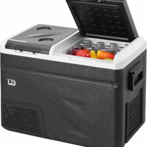 Nevera portátil de alto rendimiento con fabricador de hielo integrado Smart Cooler 36L, 12-24V+220V, con compresor y pantalla LCD