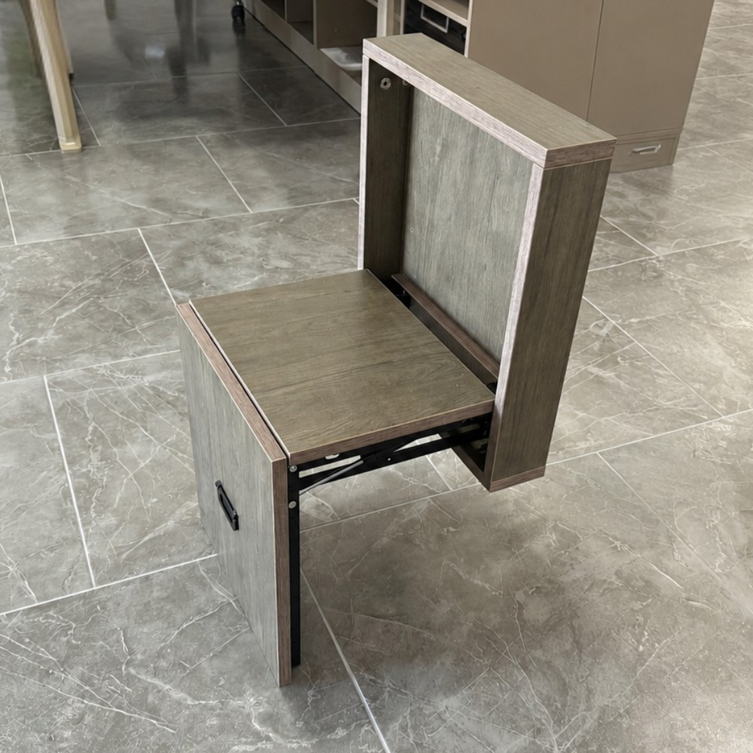 Silla plegable de pared de madera para calzado – MDF y acero, diseño moderno – marrón 3 Silla plegable de pared de madera para calzado – MDF y acero, diseño moderno – marrón