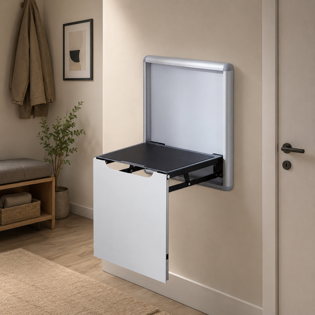 Silla plegable de pared para calzado – aleación de aluminio y acero, gris 2 Silla plegable de pared para calzado – aleación de aluminio y acero, gris