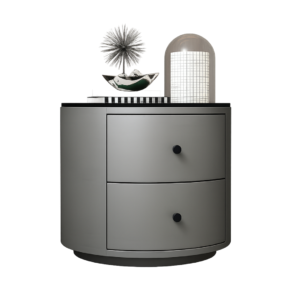 Mesita de noche moderna gris claro con carga inalámbrica, luz LED y cierre con huella dactilar.