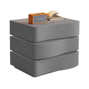 Mesita de noche inteligente con iluminación LED y 3 cajones – GRIS OSCURO
