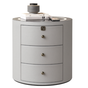 Mesita de noche moderna multifuncional con carga inalámbrica, LED RGB y bloqueo por huella dactilar – GRIS CLARO