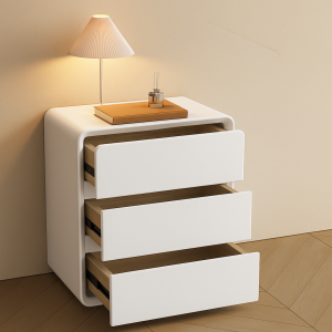 Cómoda blanca de MDF y cuero PU – con 3 cajones