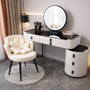 Conjunto BELLA & ROSALIE – tocador con espejo LED y silla cómoda