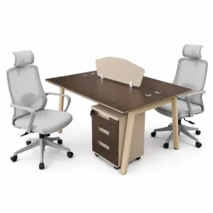 Conjunto Nova 2 &amp Calvena escritorio para 2 puestos con armarios móviles y silla ergonómica reclinable