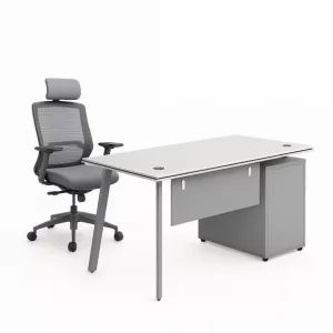 Conjunto Serenity & ErgoAir - Escritorio con armario lateral y silla de oficina ergonómica con soporte lumbar