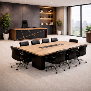 Conjunto de Escritorio Directorial 1800900750 mm con armario lateral móvil y Mesa de Conferencia