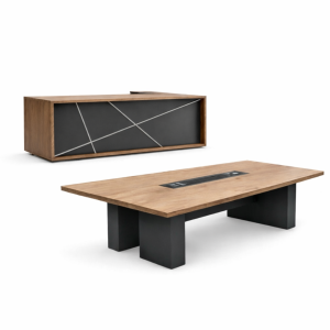 Conjunto de Escritorio Directorial 1800900750 mm con armario lateral móvil y Mesa de Conferencia