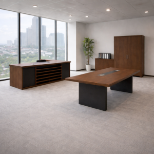 Conjunto de Oficina Directorial Escritorio con Armario Lateral Móvil y Mesa de Conferencia