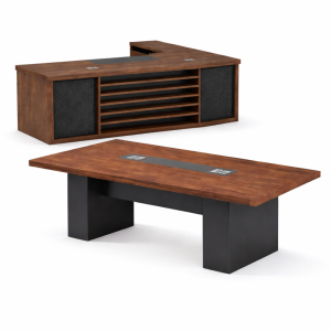 Conjunto de Oficina Directorial Escritorio con Armario Lateral Móvil y Mesa de Conferencia