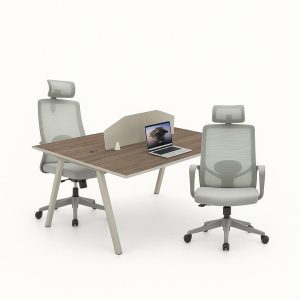 Conjunto de oficina operativa estación de trabajo – 2 puestos con armarios móviles integrados y silla de oficina ergonómica y regulable diseño moderno y elegante calidad premium