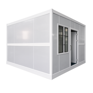 Contenedor plegable – con puerta de panel sándwich ventanas de PVC e instalación eléctrica – 2450 × 3000 × 2470 mm