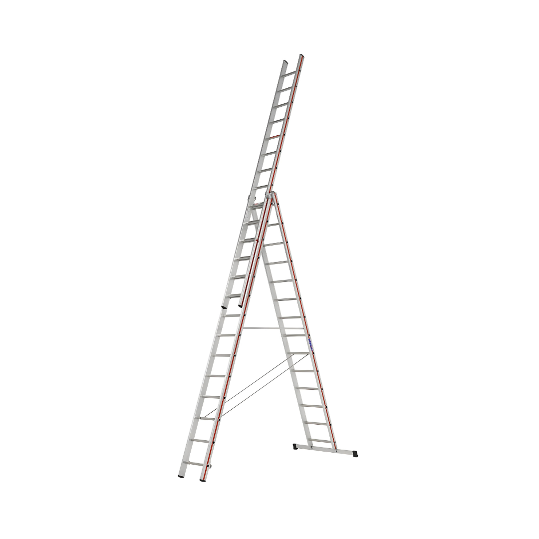 Escalera profesional de aluminio 3 tramos 3 x 14 peldaños Escalera profesional de aluminio 3 tramos 3 x 14 peldaños