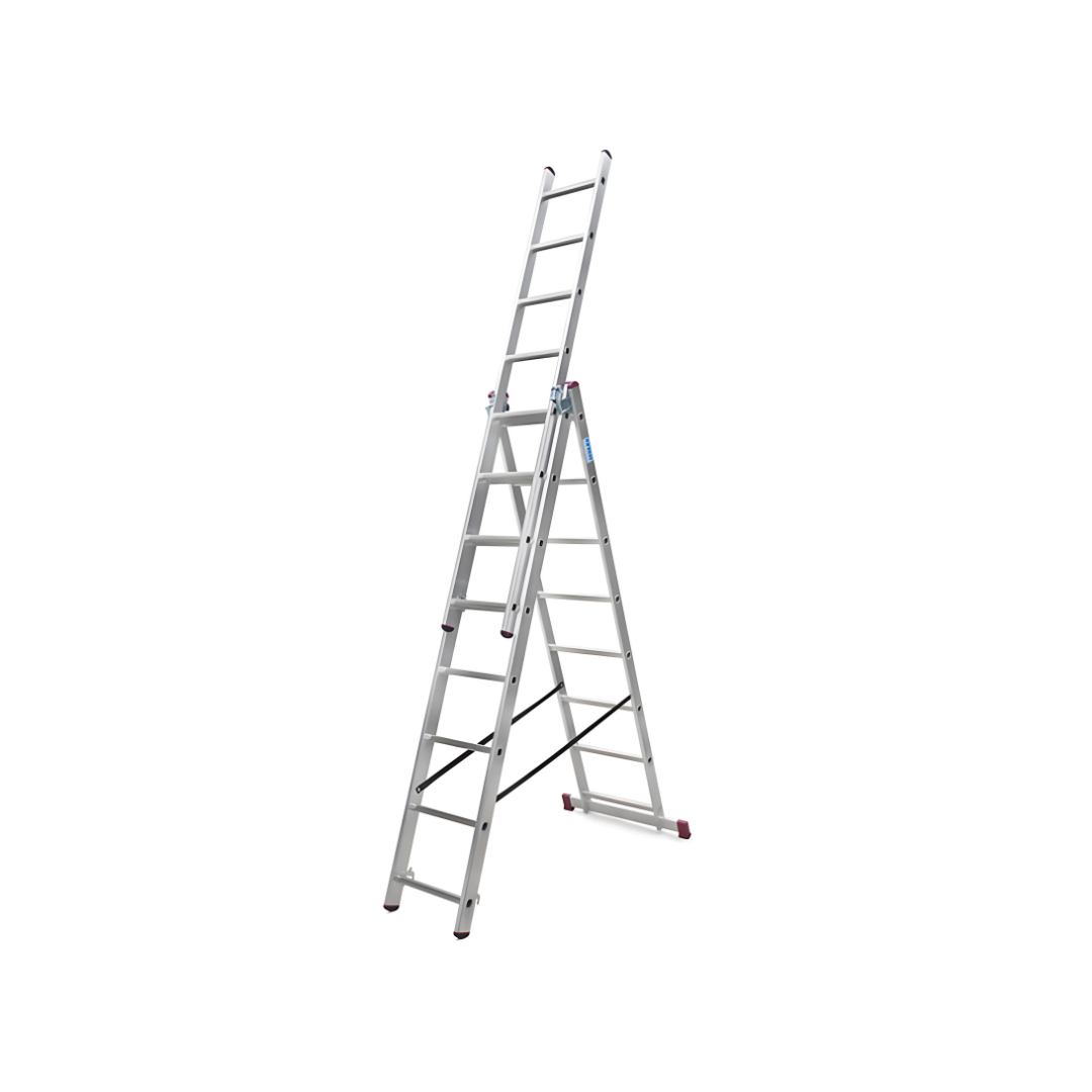 Escalera profesional de aluminio 3 tramos 3 x 8 peldaños Escalera profesional de aluminio 3 tramos 3 x 8 peldaños