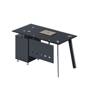 Escritorio BLACK con superficie de vidrio y armario lateral fijo diseño moderno y elegante calidad premium