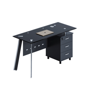 Escritorio BLACK con superficie de vidrio y armario lateral fijo diseño moderno y elegante calidad premium