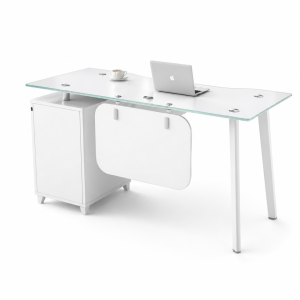 Escritorio Concept Vision con tablero de vidrio y armario lateral fijo