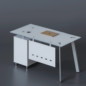 Escritorio con tablero de cristal y armario lateral fijo diseño moderno y elegante calidad premium dimensiones 1400700750
