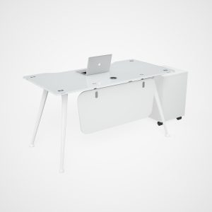 Escritorio con tablero de cristal y gabinete lateral móvil diseño moderno y elegante calidad premium