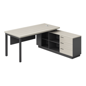 Escritorio ejecutivo con pata metálica y módulo lateral de almacenamiento W1600×D800×H750 mm