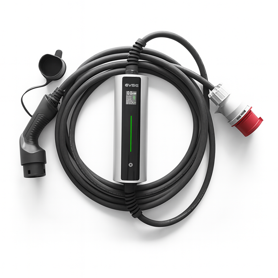 Estación de carga portátil trifásica para vehículos – 22 kW 32A – Bluetooth y control mediante aplicación 1 Estación de carga portátil trifásica para vehículos – 22 kW 32A – Bluetooth y control mediante aplicación