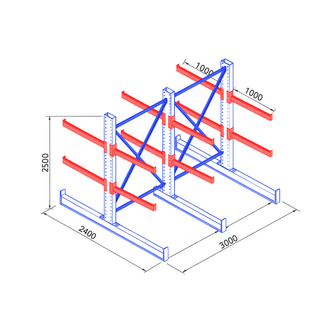 Estantería cantilever doble 3000 x 2400 x 2500 mm Estantería cantilever doble 3000 x 2400 x 2500 mm