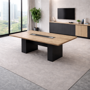 Mesa de conferencia 21-MM07 – 2000x1000 mm tablero melaminado E1 50 mm – madera natural y gris antracita