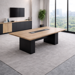 Mesa de conferencia 21-MM07 – 2000x1000 mm tablero melaminado E1 50 mm – madera natural y gris antracita