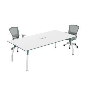 Mesa de conferencias de diseño moderno con tablero de melamina y patas metálicas