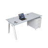 Mesa de oficina con tablero de vidrio y armario lateral fijo – Diseño moderno y elegante calidad premium