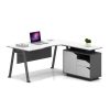 Mesa de oficina de esquina con mueble auxiliar patas de metal diseño moderno y elegante calidad premium