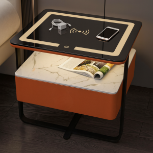 Mesita de noche inteligente con carga inalámbrica LED y 1 cajón de almacenamiento