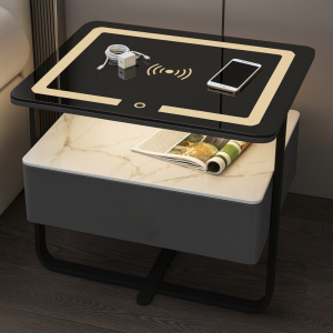 Mesita de noche inteligente con carga inalámbrica LED y 1 cajón de almacenamiento