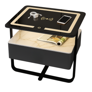 Mesita de noche inteligente con carga inalámbrica LED y 1 cajón de almacenamiento