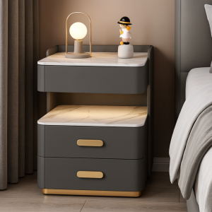 Mesita de noche inteligente con carga inalámbrica iluminación LED cajón de almacenamiento