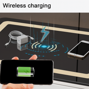 Mesita de noche inteligente multifuncional con carga inalámbrica LED y cajón seguro – color blanco