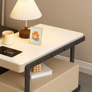 Mesita de noche inteligente multifuncional con carga inalámbrica altavoz Bluetooth y cajón de almacenamiento – KAKI