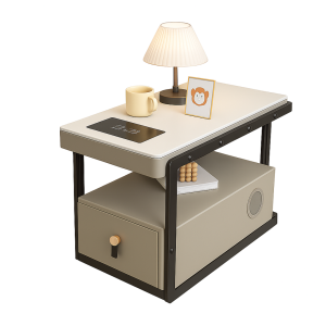 Mesita de noche inteligente multifuncional con carga inalámbrica altavoz Bluetooth y cajón de almacenamiento – KAKI